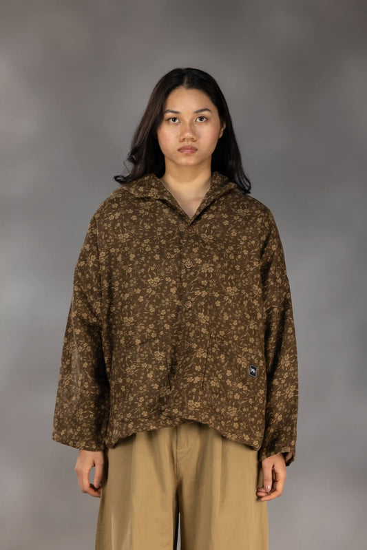Floral Quilted Linen Hooded Jacket