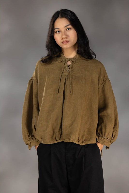 Laced Raglan Linen Blouse