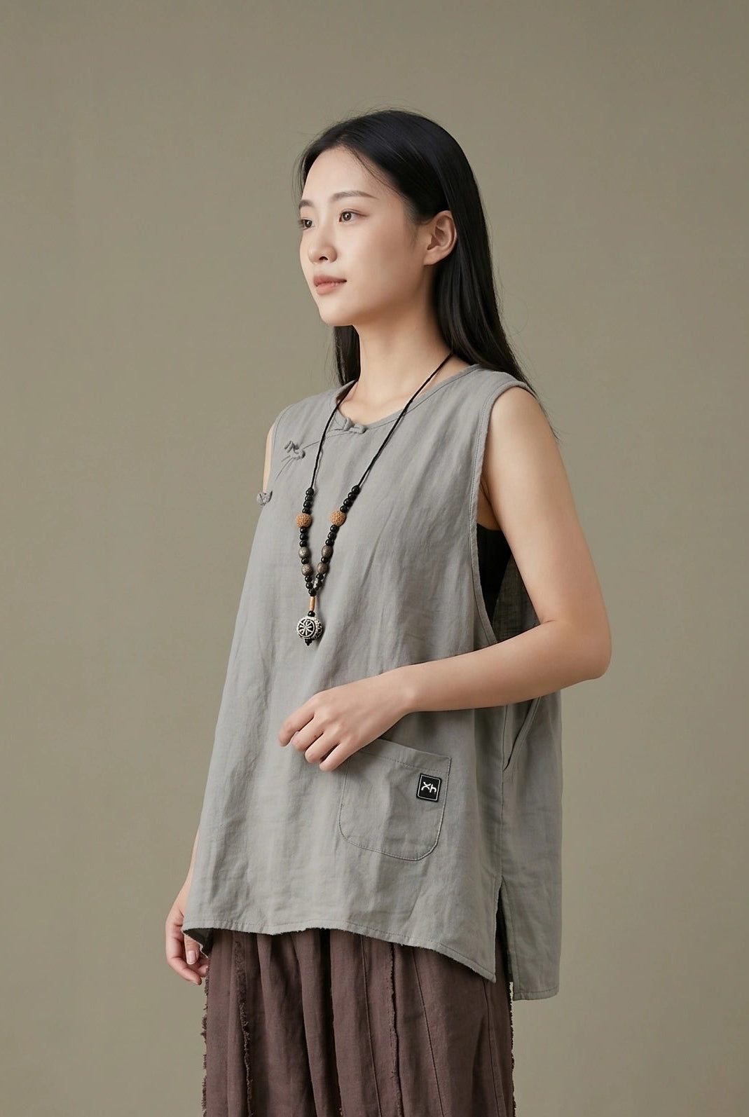 Stonewashed Linen Vest (Fog Grey)