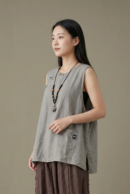 Stonewashed Linen Vest (Fog Grey)
