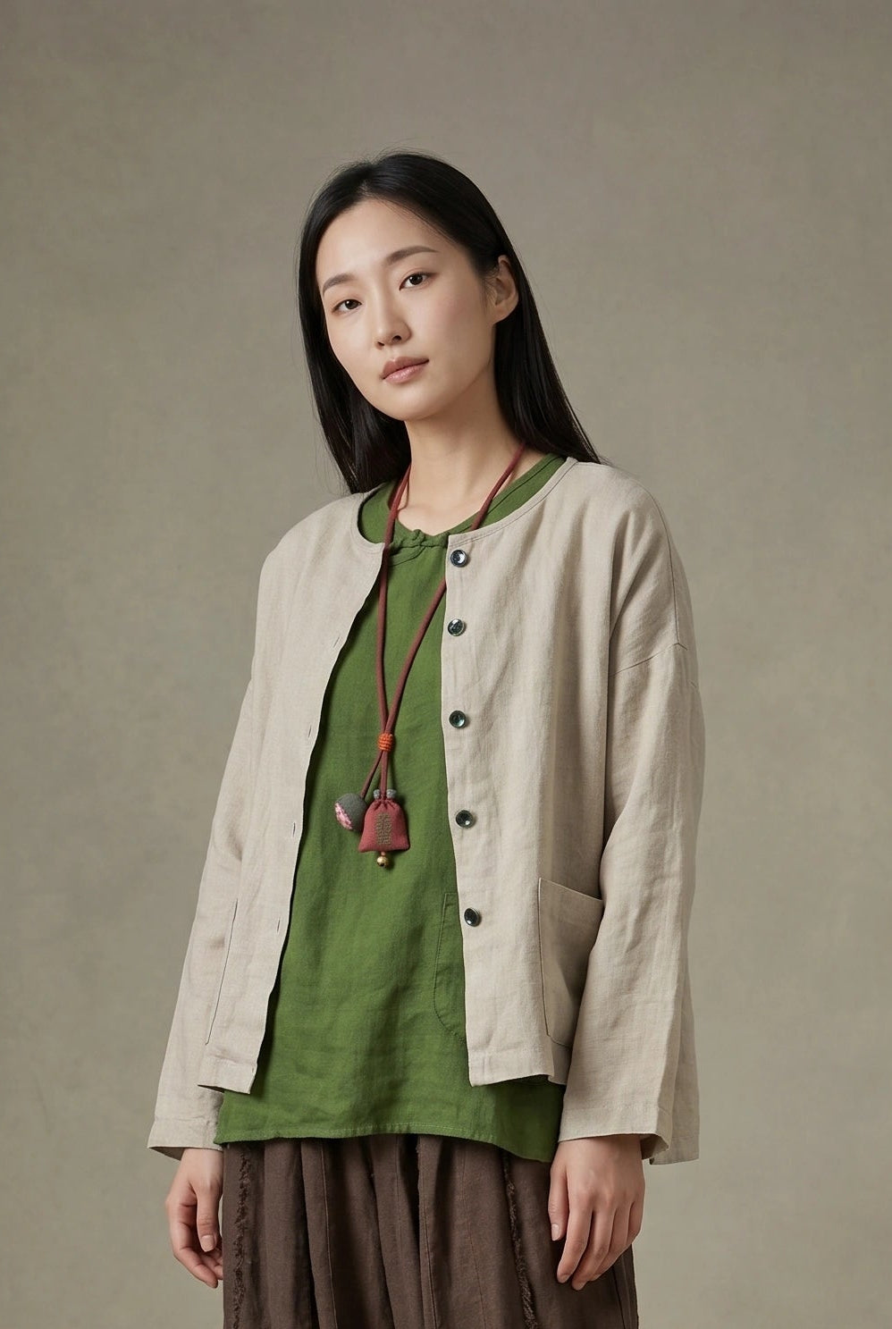 Stonewashed Linen Jacket (Oat & Blush)