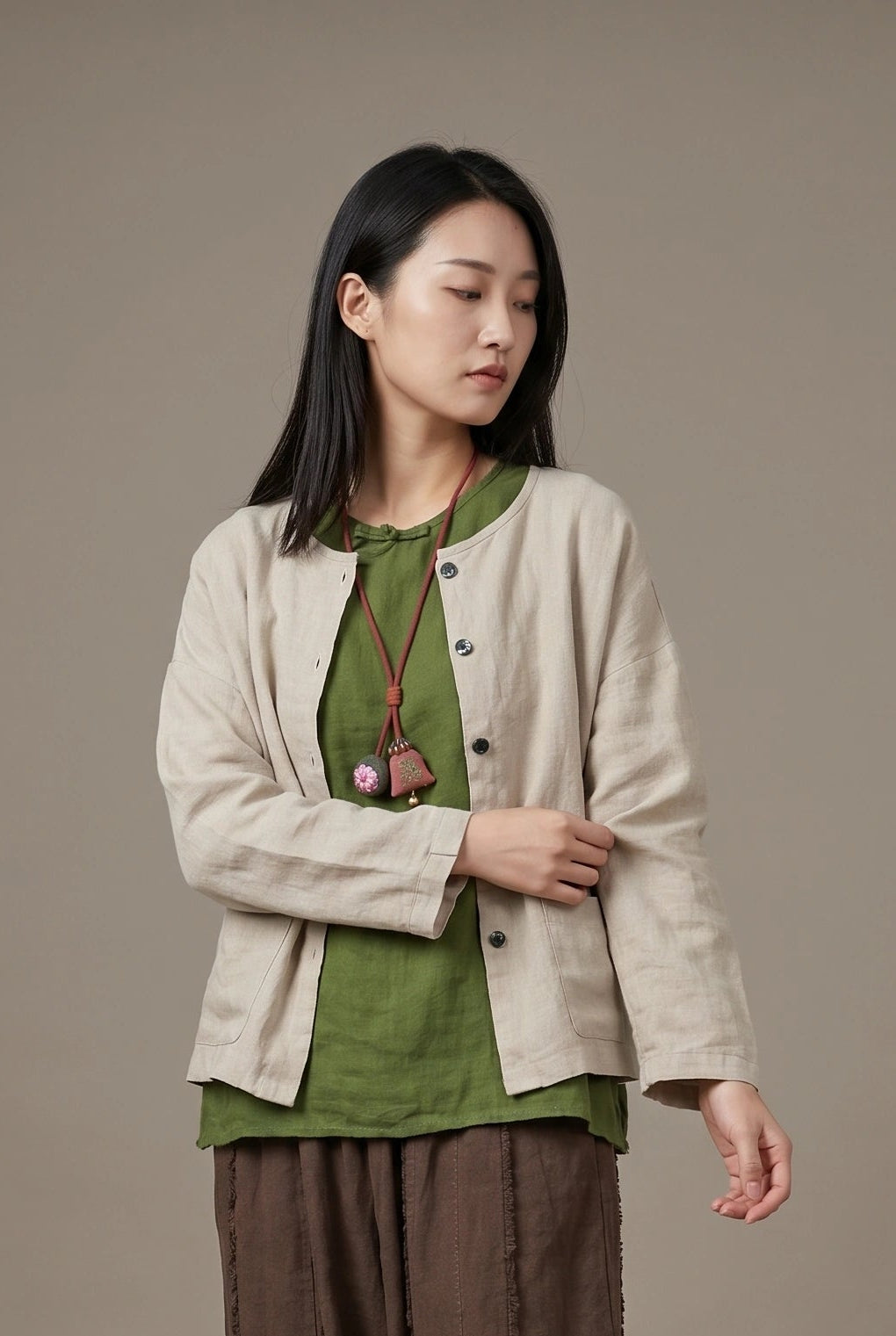 Stonewashed Linen Jacket (Oat & Blush)
