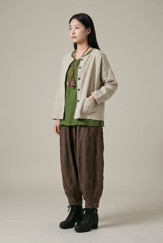 Stonewashed Linen Jacket (Oat & Blush)
