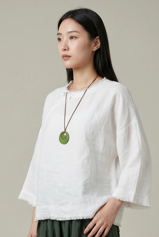 Whispered Edge Linen Top–White