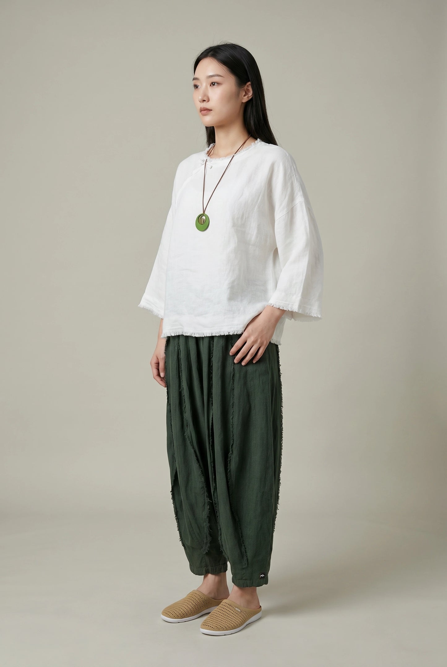 Whispered Edge Linen Top–White
