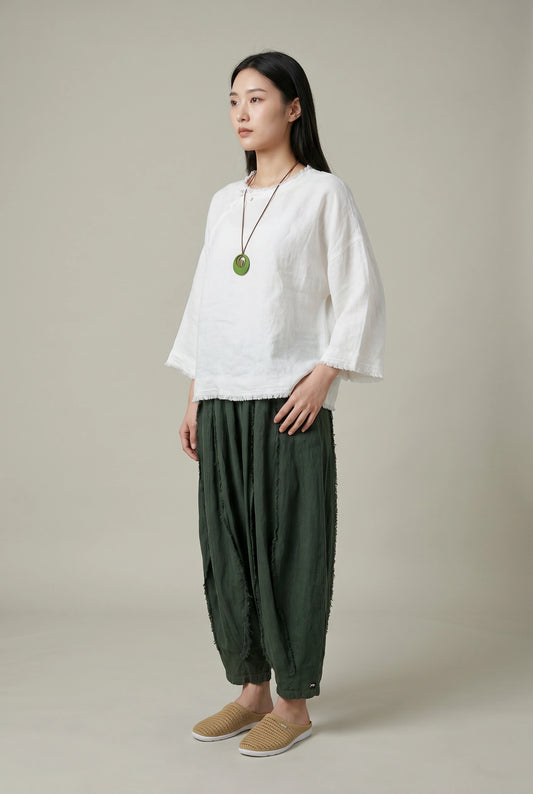 Whispered Edge Linen Top–White