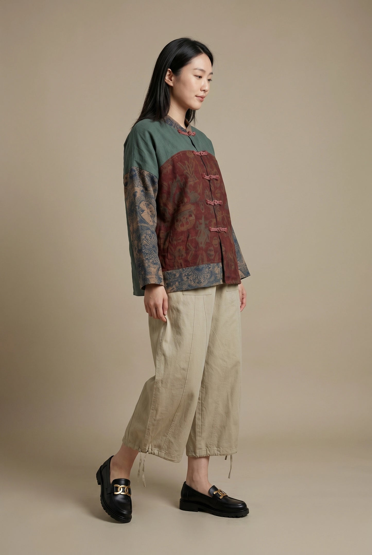 Linen Patchwork Frog Jacket (Padded)