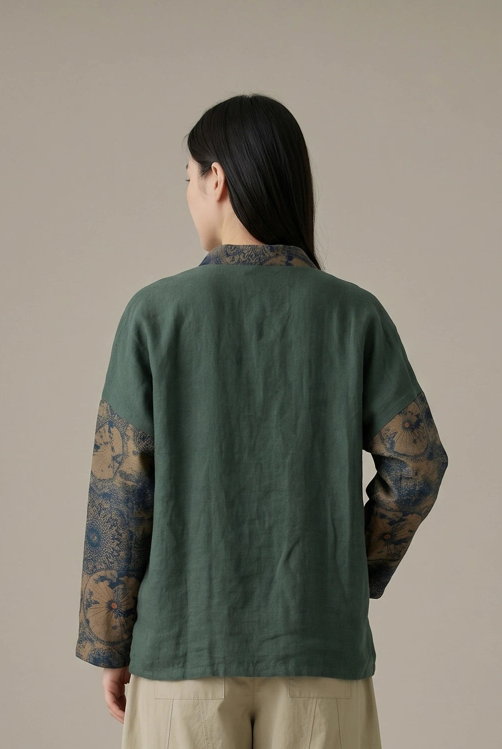 Linen Patchwork Frog Jacket (Padded)
