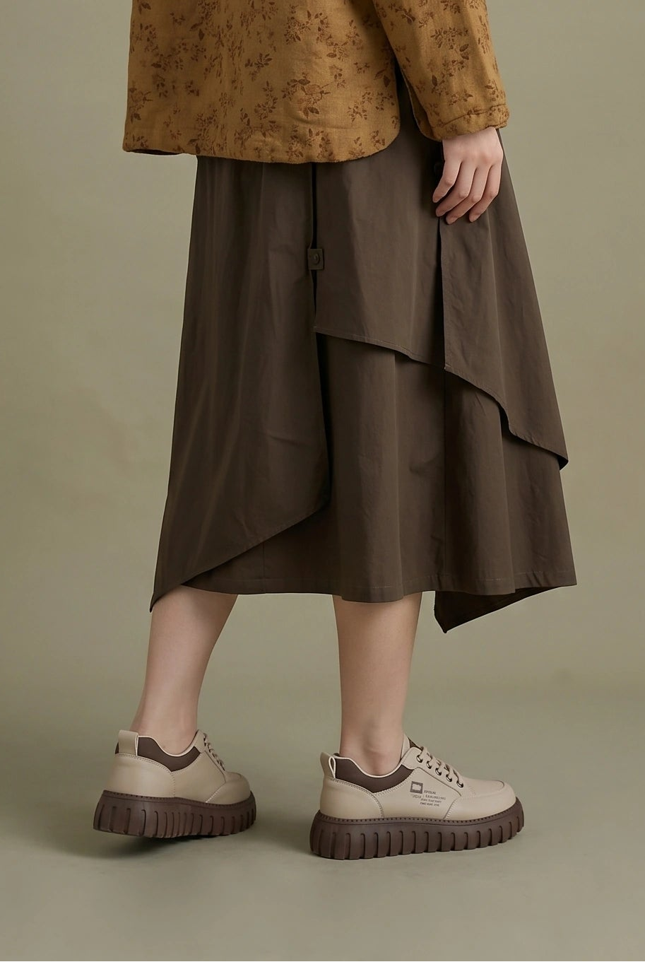 Layered Earth Cotton Midi Skirt