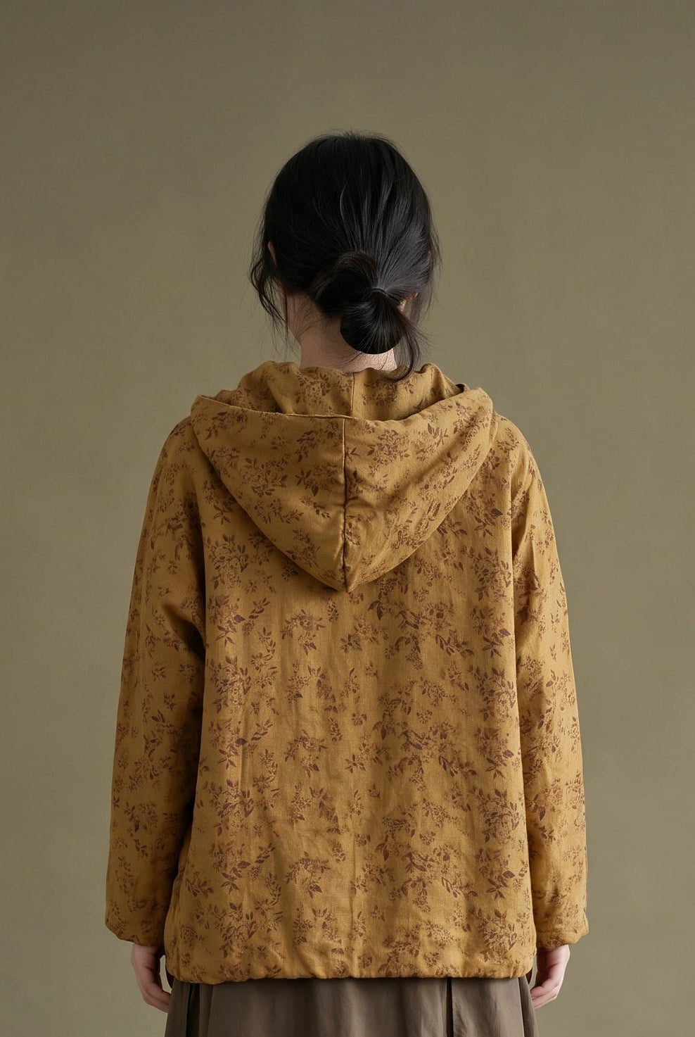 Meadow Spice Printed Linen Quilted Hoodie