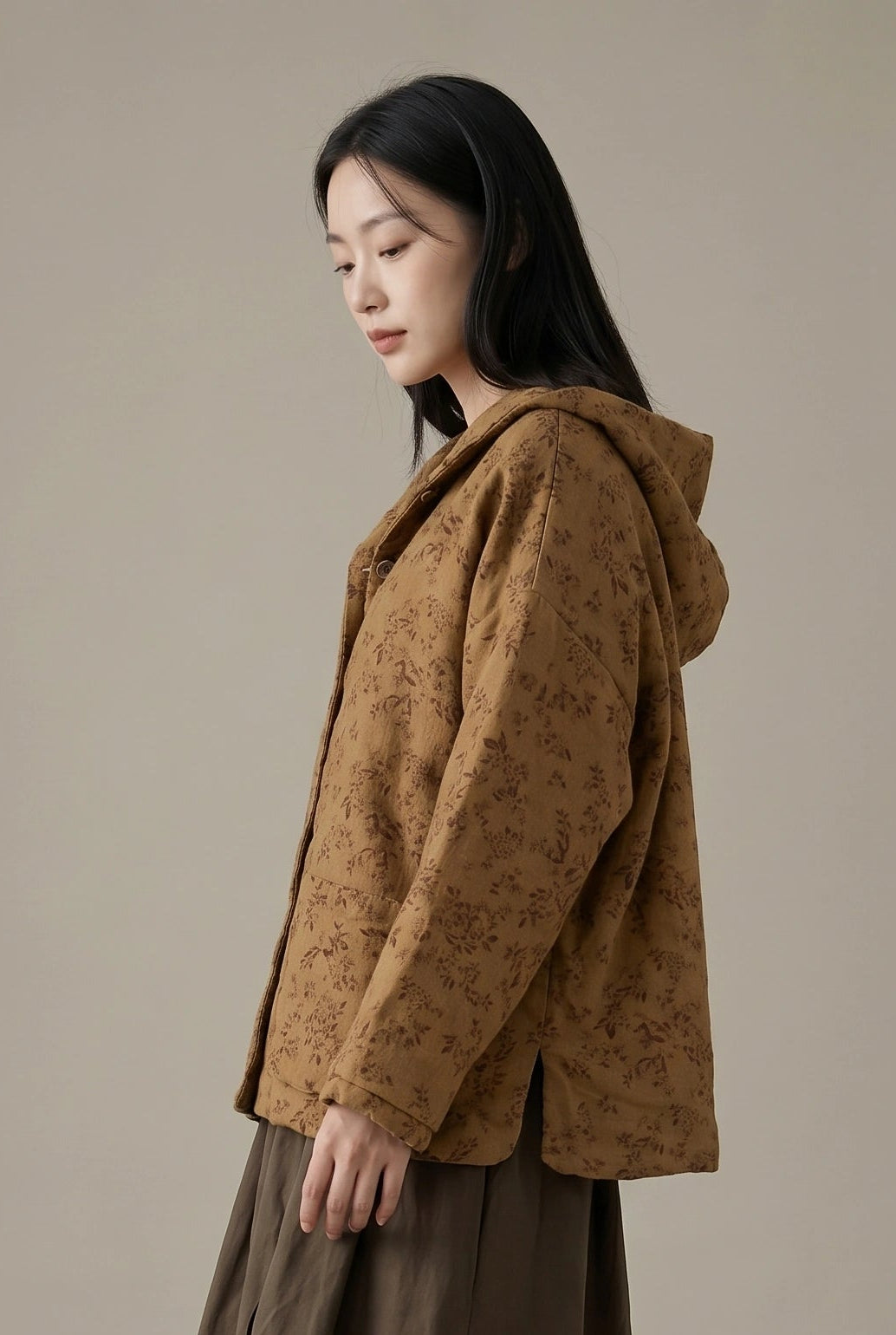 Meadow Spice Printed Linen Quilted Hoodie