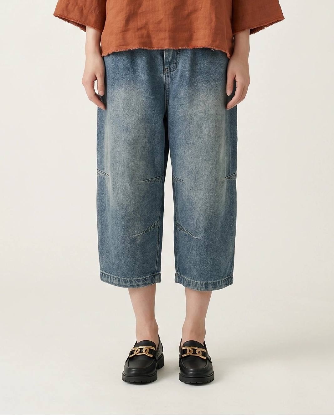 Rust Linen Raw-Edge Top