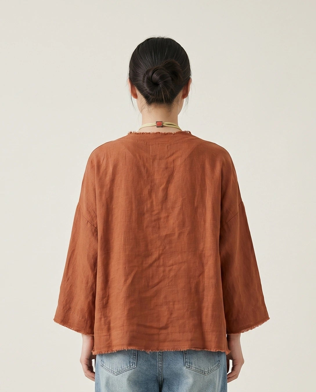 Rust Linen Raw-Edge Top