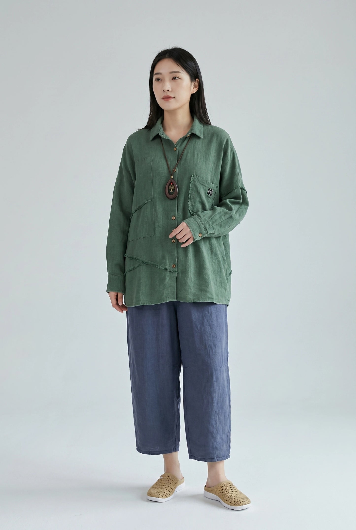Sand-Fried Linen Overshirt - Green