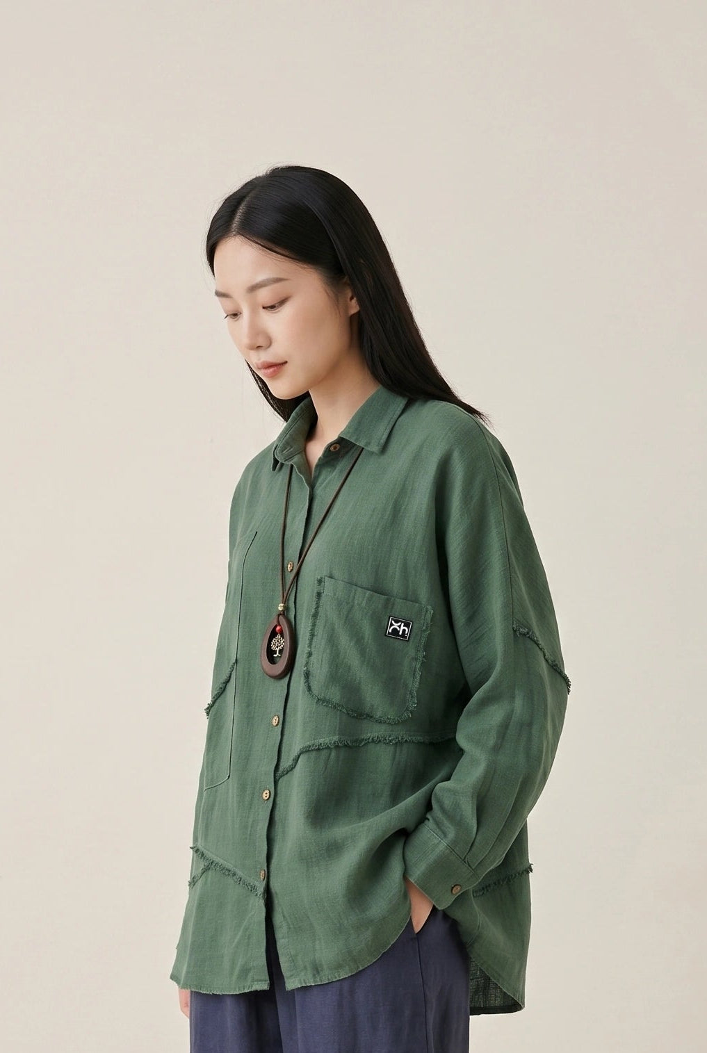 Sand-Fried Linen Overshirt - Green