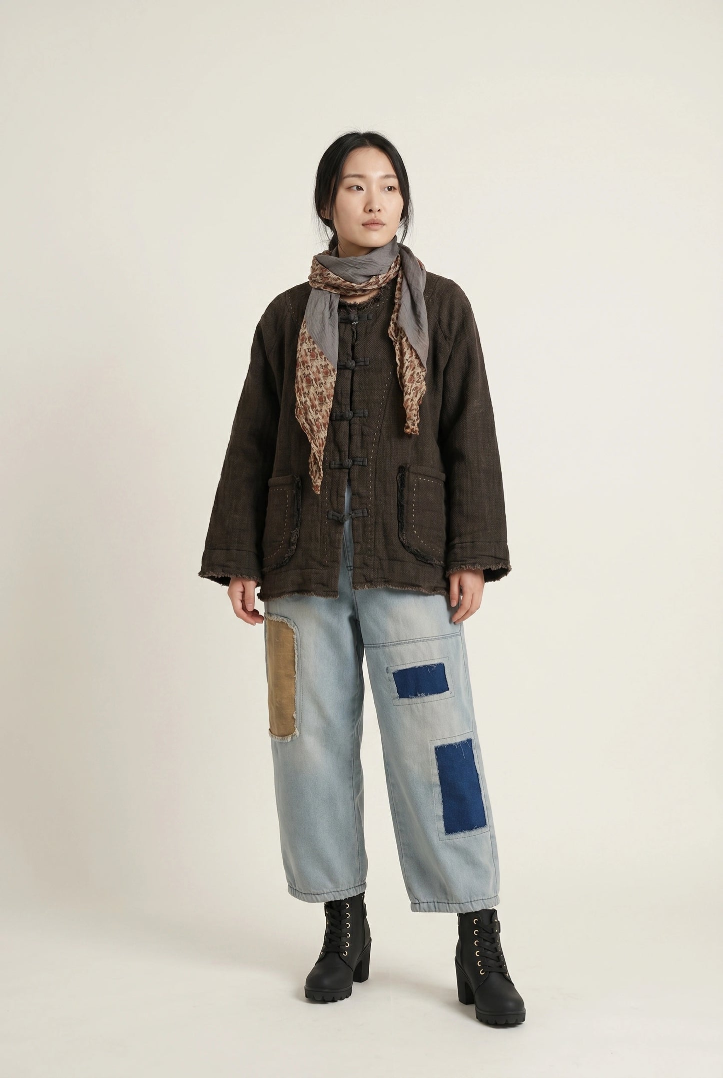 Raw-Edge Linen Frog Jacket (Padded)