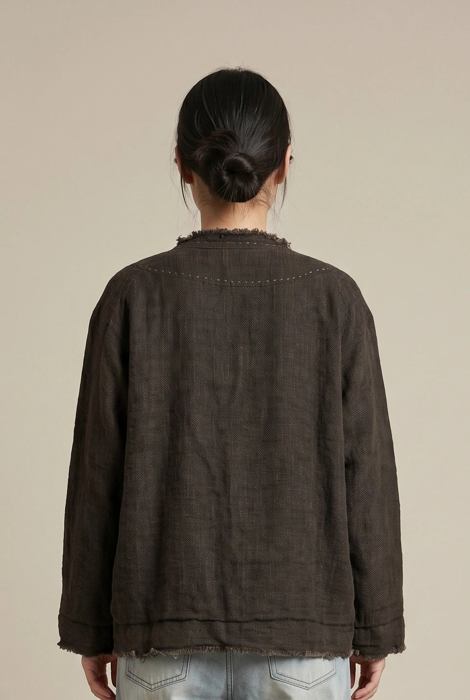 Raw-Edge Linen Frog Jacket (Padded)