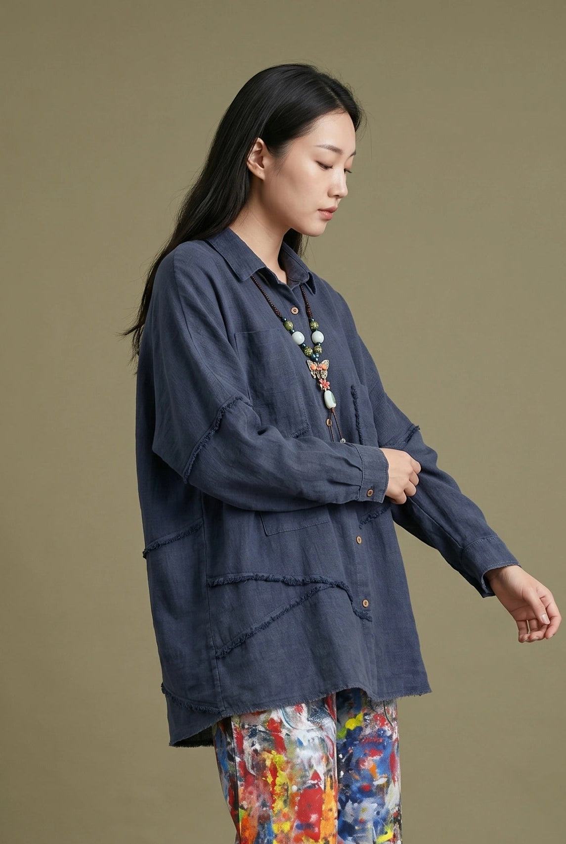 Sand-Fried Linen Overshirt - Blue