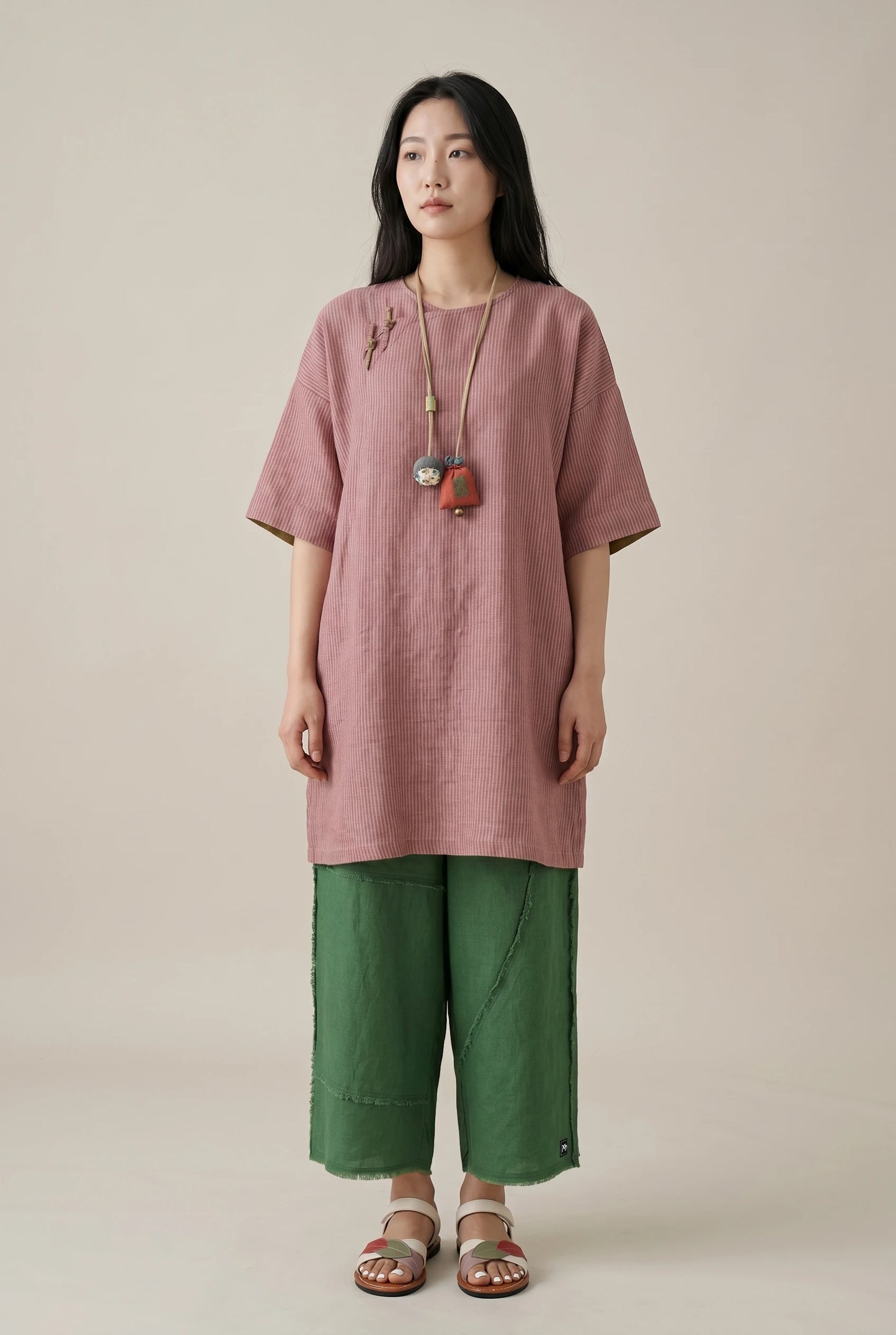 Quiet Stitch Linen Pants–Forest