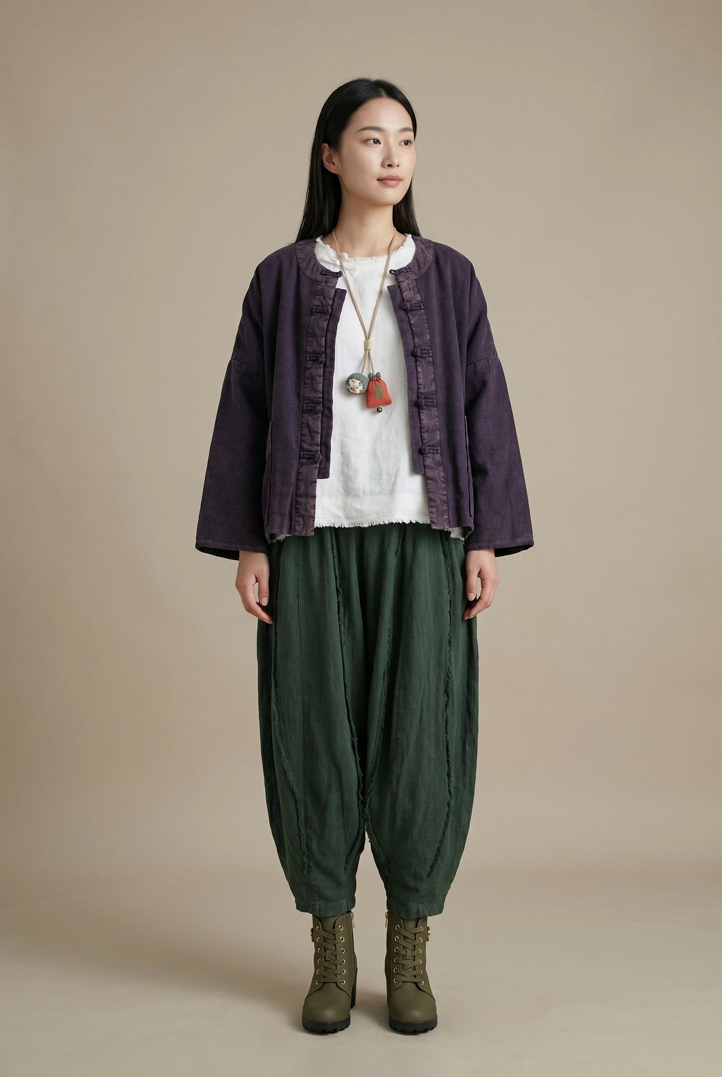 Dark Plum Quilted Linen Jacket