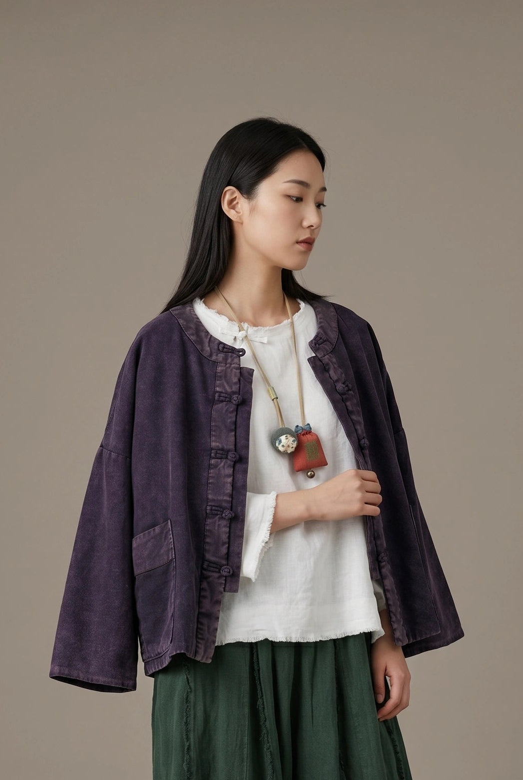 Dark Plum Quilted Linen Jacket