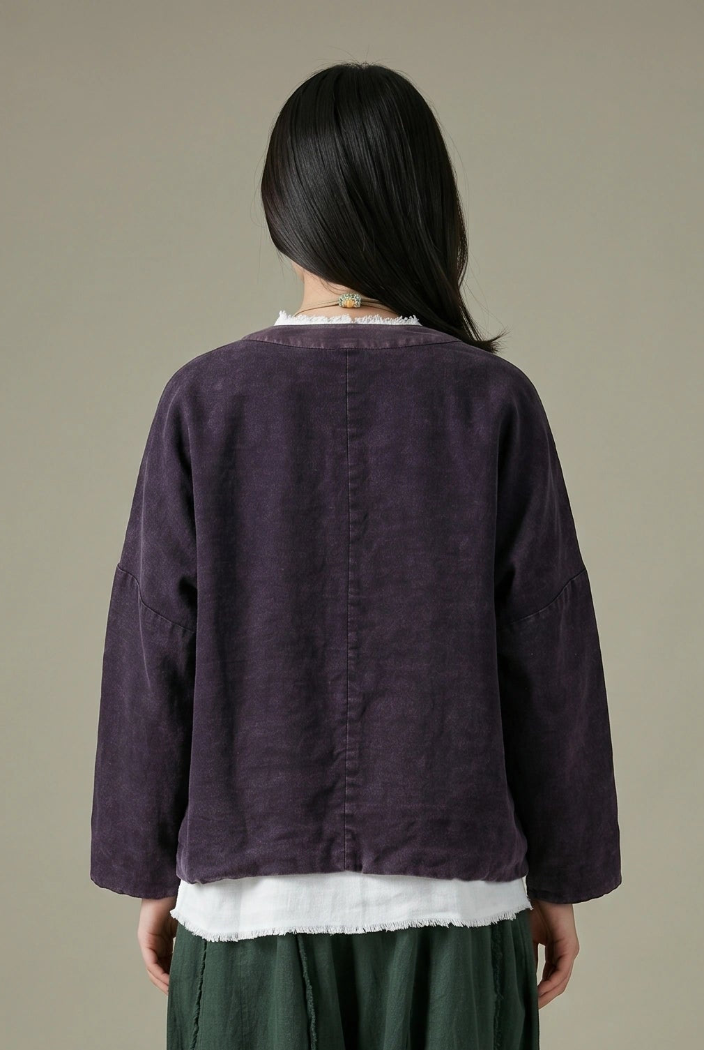 Dark Plum Quilted Linen Jacket