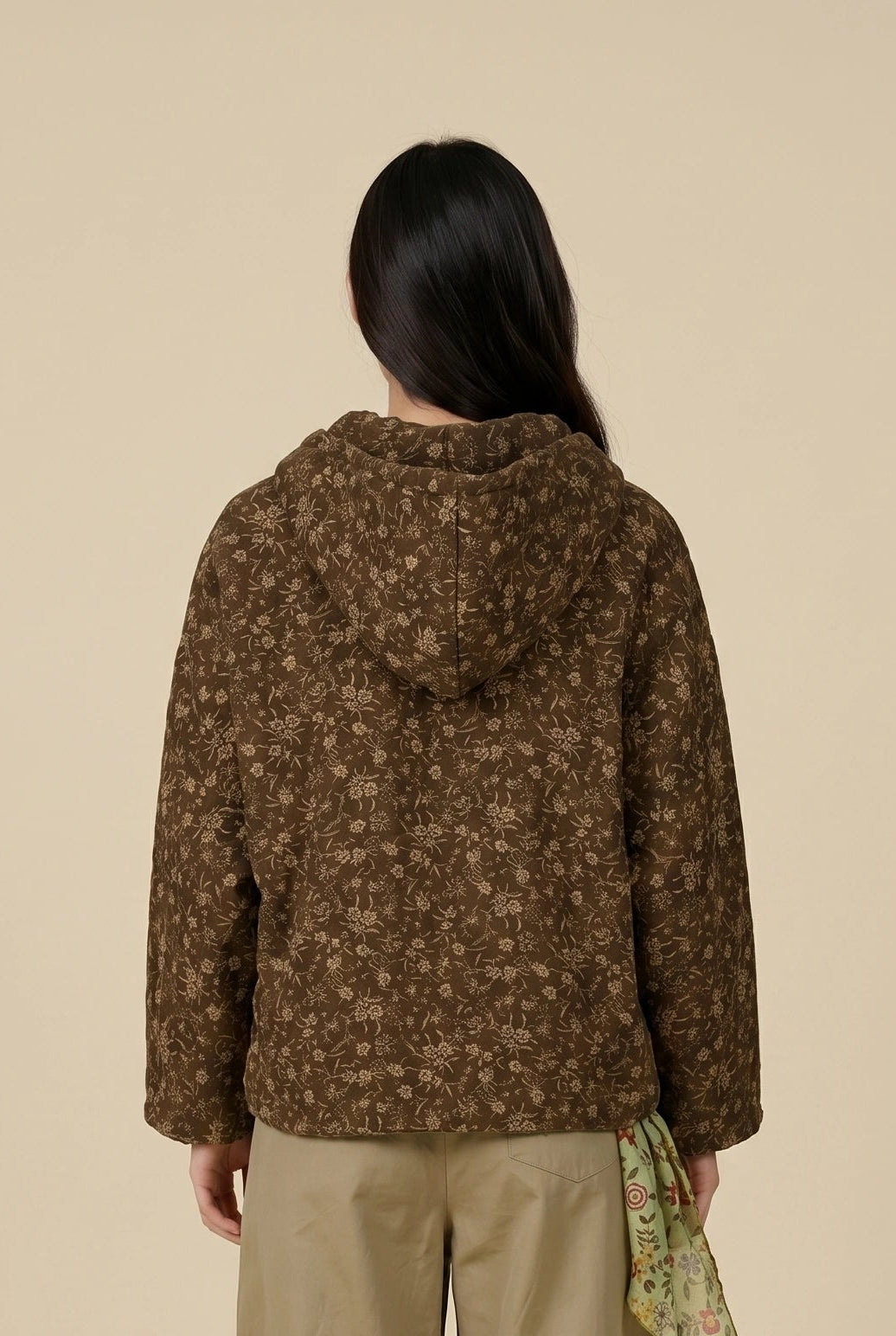 Floral Quilted Linen Hooded Jacket