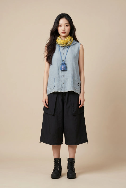 Washed Linen Hooded Vest