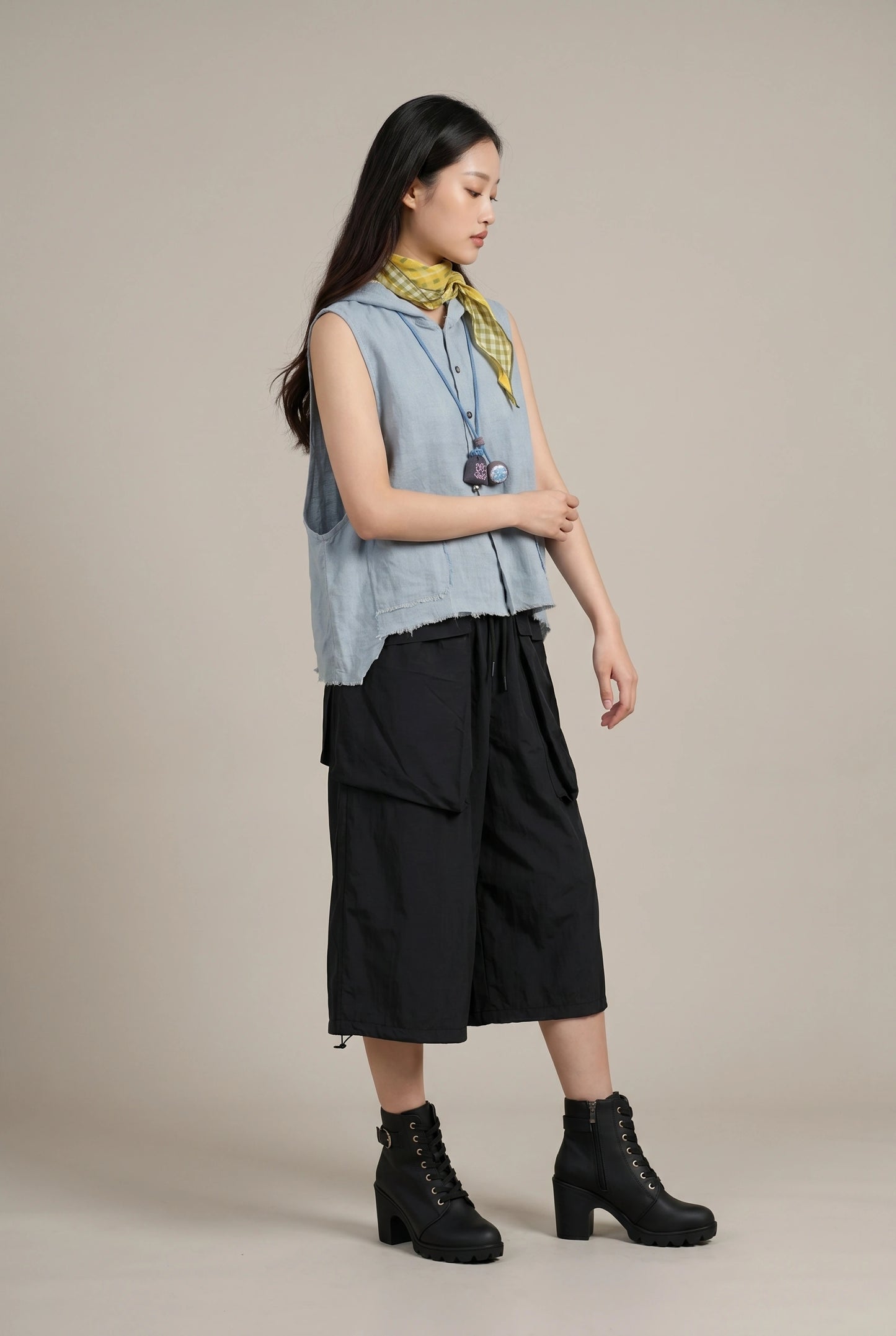 Washed Linen Hooded Vest