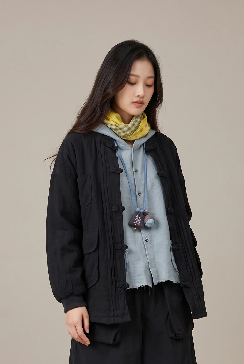 Wabi Quilted Frog-Button Jacket