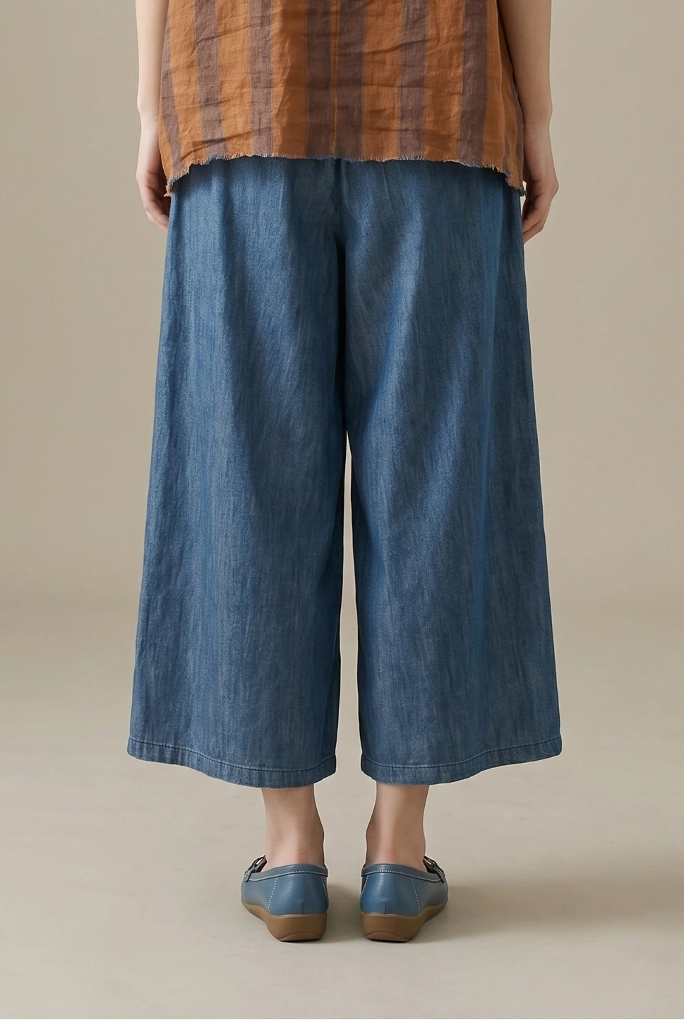 Plaid Patch Denim Wide-Leg Pants