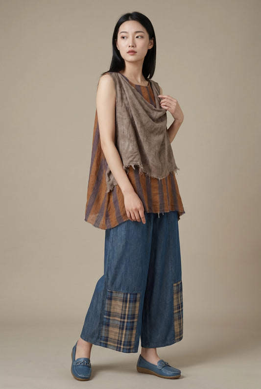 Earth Stripe Linen Top