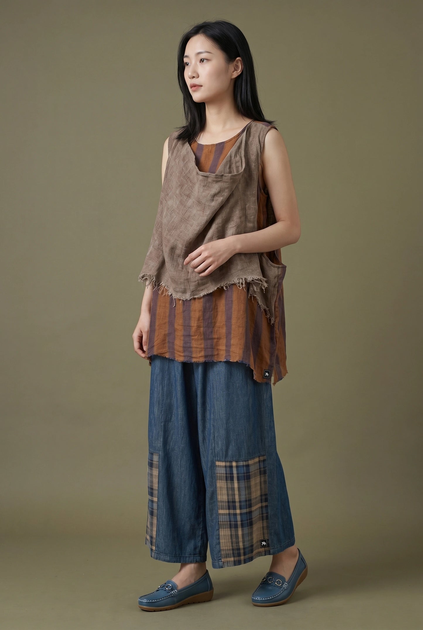 Earth Stripe Linen Top