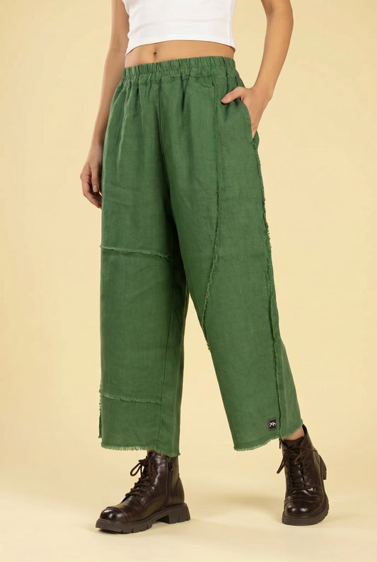 Quiet Stitch Linen Pants–Forest