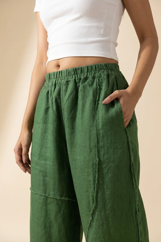 Quiet Stitch Linen Pants–Forest