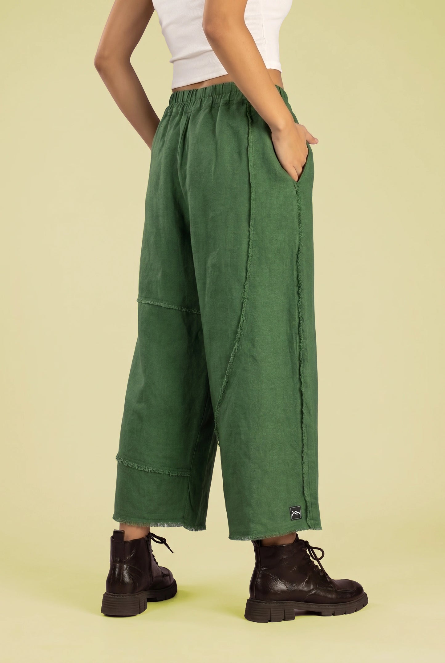 Quiet Stitch Linen Pants–Forest