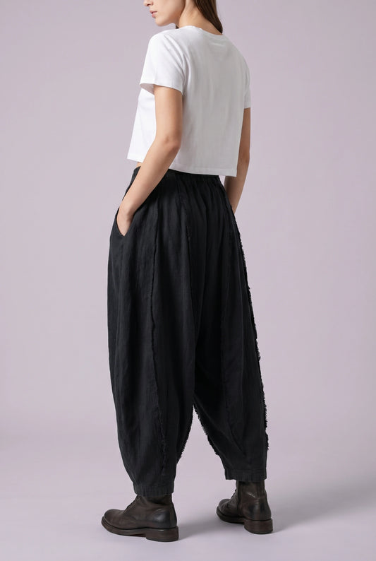 Black Linen Wide-Leg Pants