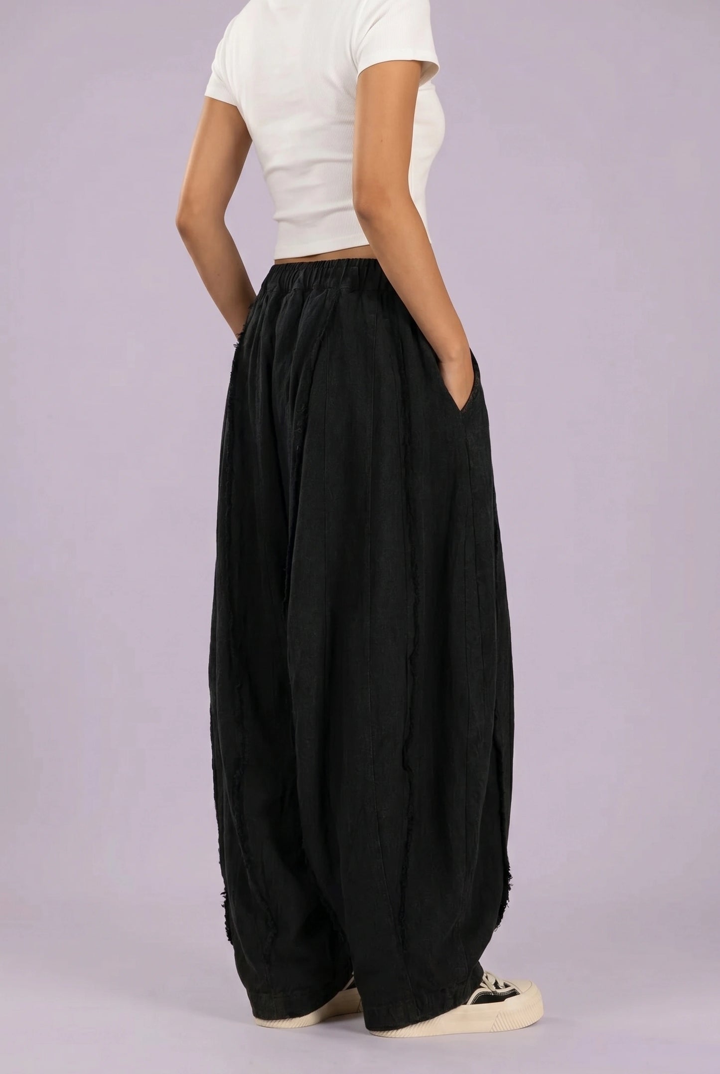 Black Linen Wide-Leg Pants
