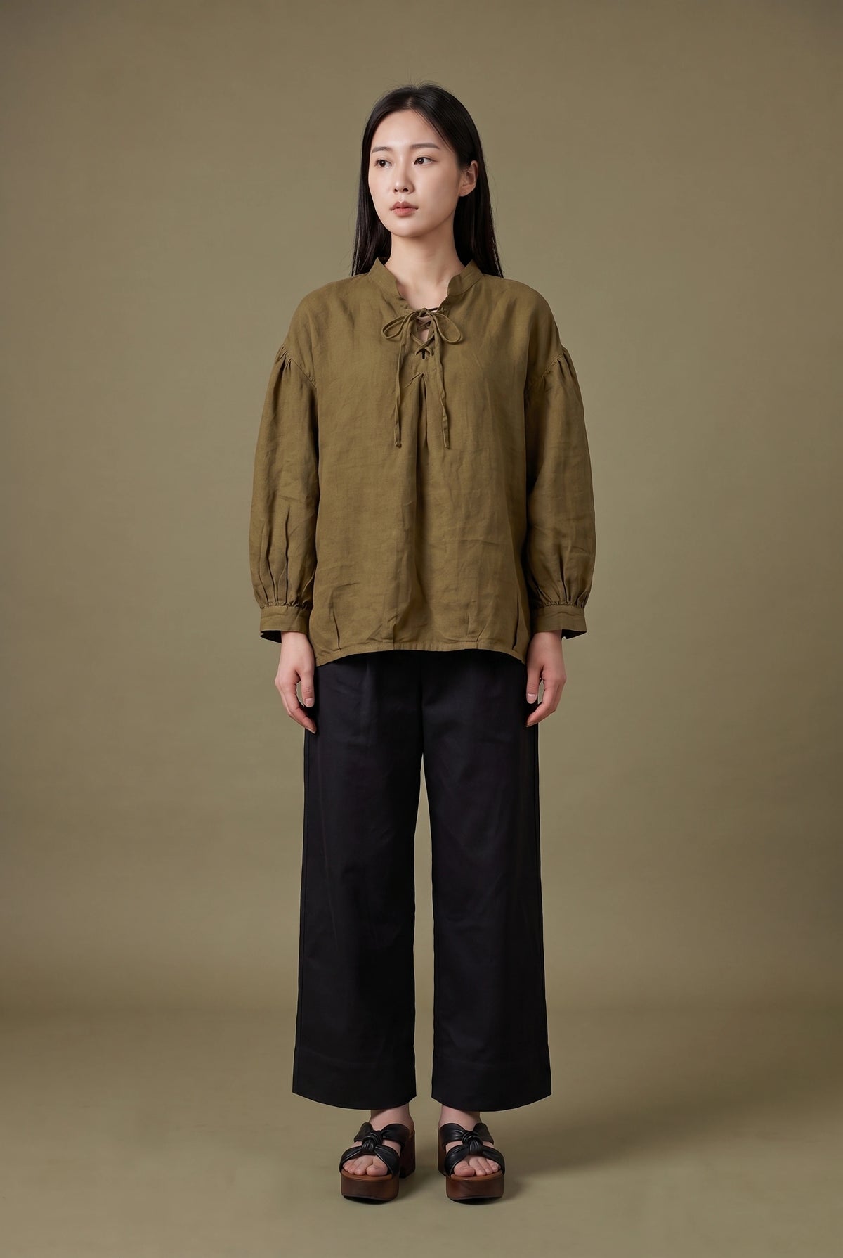Laced Raglan Linen Blouse
