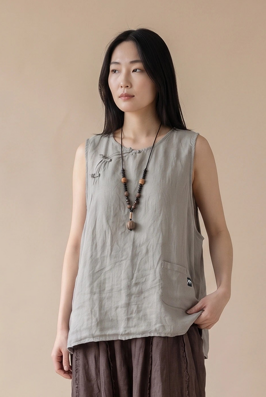 Stonewashed Linen Vest (Fog Grey)