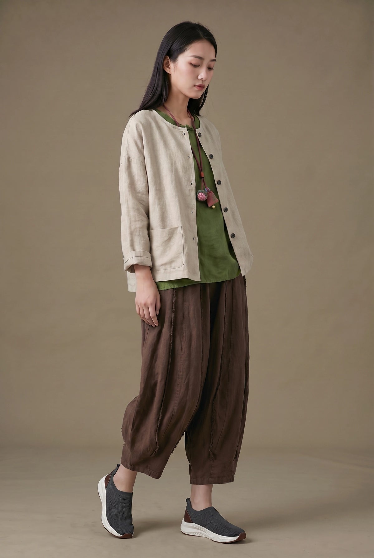 Stonewashed Linen Jacket (Oat & Blush)