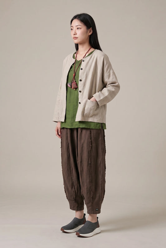 Stonewashed Linen Jacket (Oat & Blush)