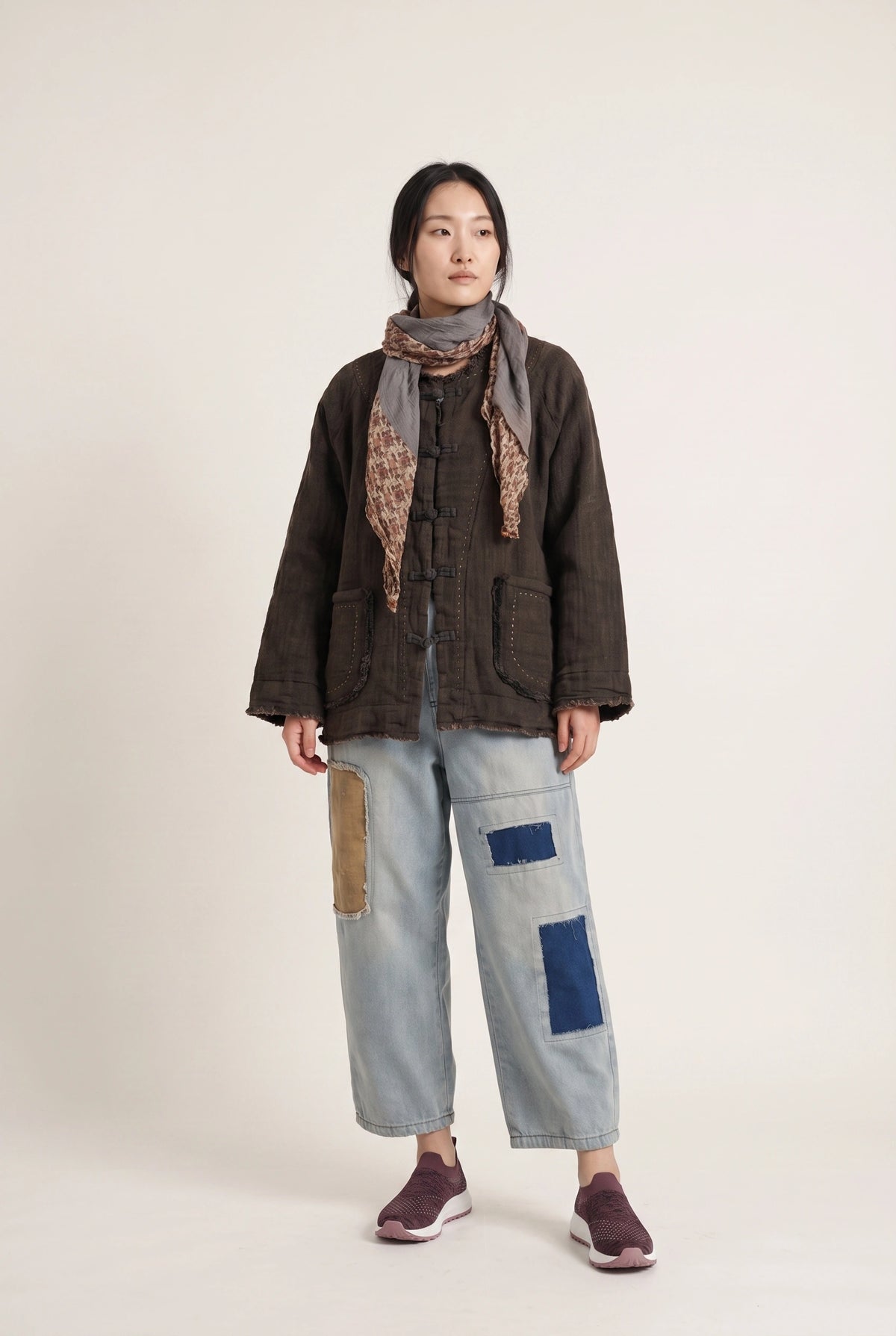 Raw-Edge Linen Frog Jacket (Padded)