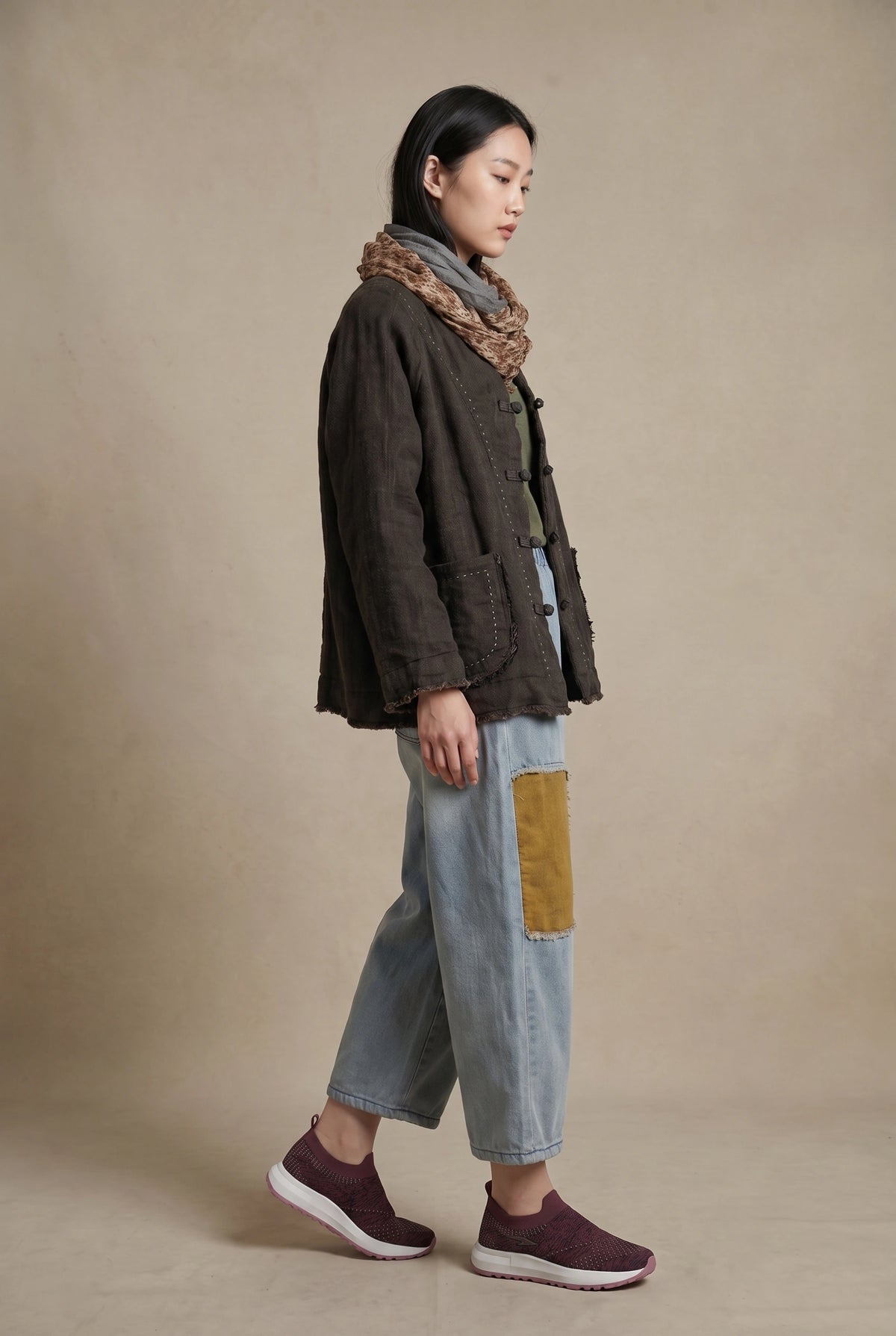 Raw-Edge Linen Frog Jacket (Padded)