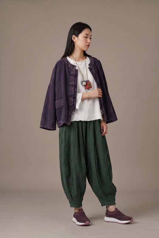Dark Plum Quilted Linen Jacket