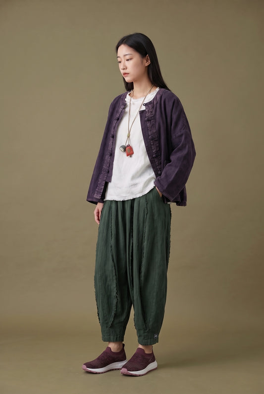 Dark Plum Quilted Linen Jacket