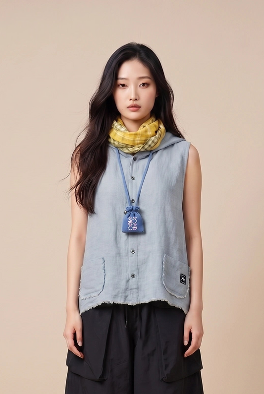 Washed Linen Hooded Vest