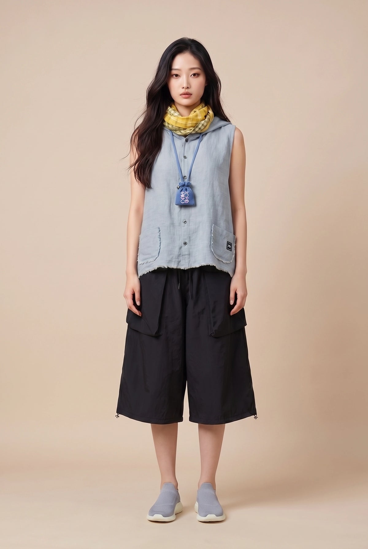 Washed Linen Hooded Vest