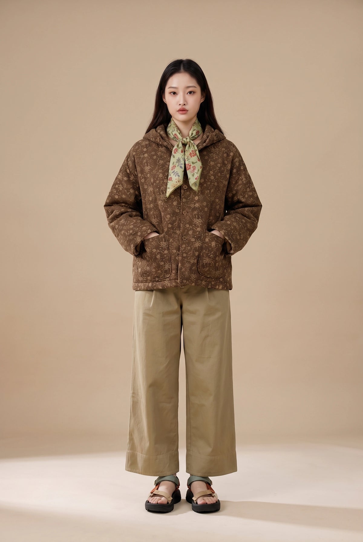 Floral Quilted Linen Hooded Jacket