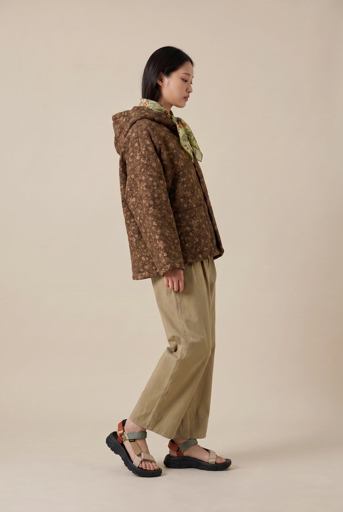 Floral Quilted Linen Hooded Jacket